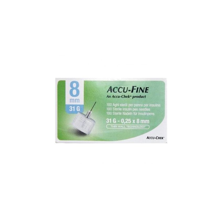 Aghi Sterili Accu Fine G31 per Penna Insulina, 8mm - Confezione da 100 Pezzi