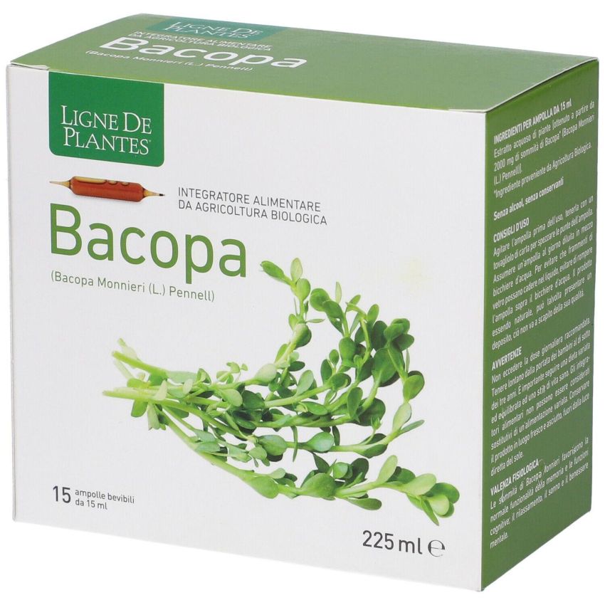 Bacopa Bio - Integratore Naturale in Ampolle da 15ml, Confezione da 15 Pezzi