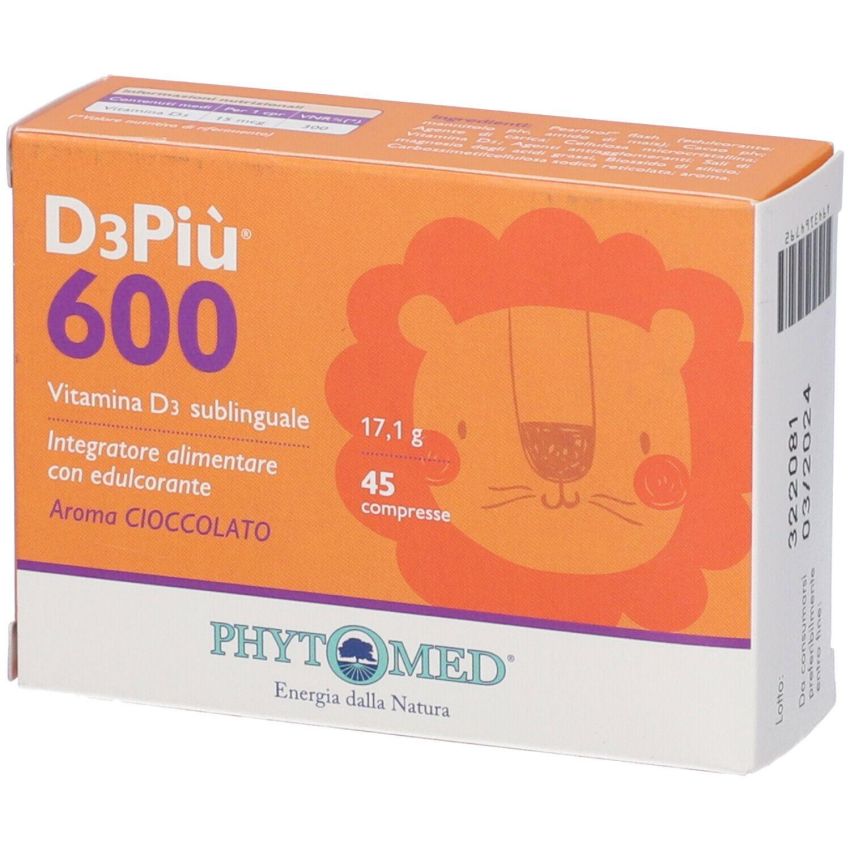 D3 Plus 600 - Integratore Alimentare di Vitamina D3 - 45 Compresse