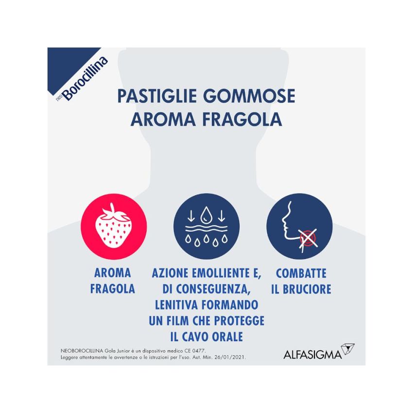 Neoborocillina Junior Pastiglie per la Gola, Sapore Fragola - Confezione da 15