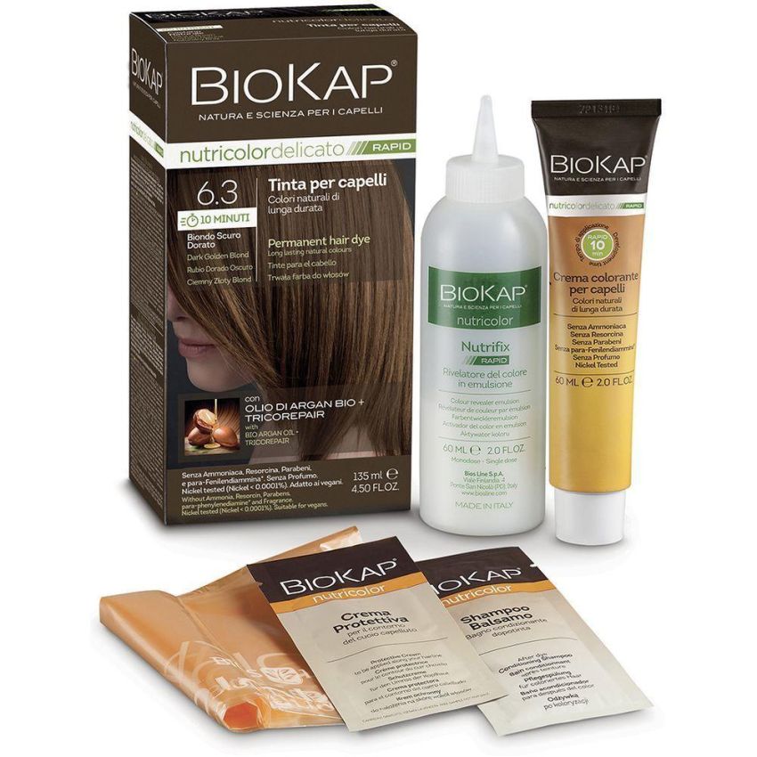 Biokap Nutricolor Delicato Rapid Biondo Scuro Dorato 6.3 - Tinta per Capelli Nutriente 135ml