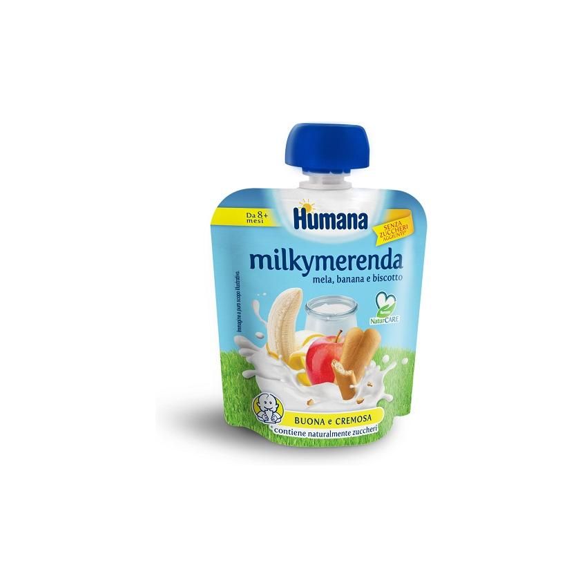 Humana Milkymerenda Snack per Bambini di Mela, Banana e Biscotto, 100g, per Bambini di 8 Mesi+