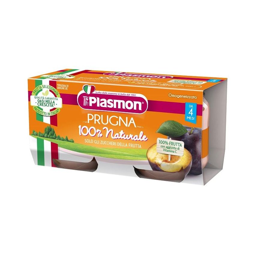 Plasmon Puro di Prugne Omogeneizzato, Confezione Doppia da 80g
