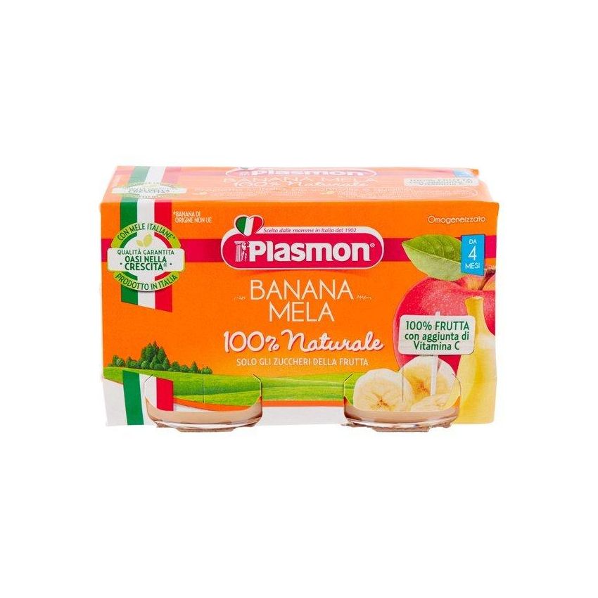 Plasmon Banana e Mela Purèe Omogeneizzata, Confezione doppia da 80g