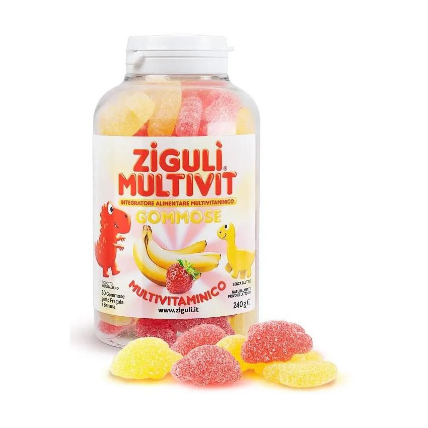Ziguli Gommose Multivitaminiche al Gusto di Fragola e Banana - 60 Pezzi