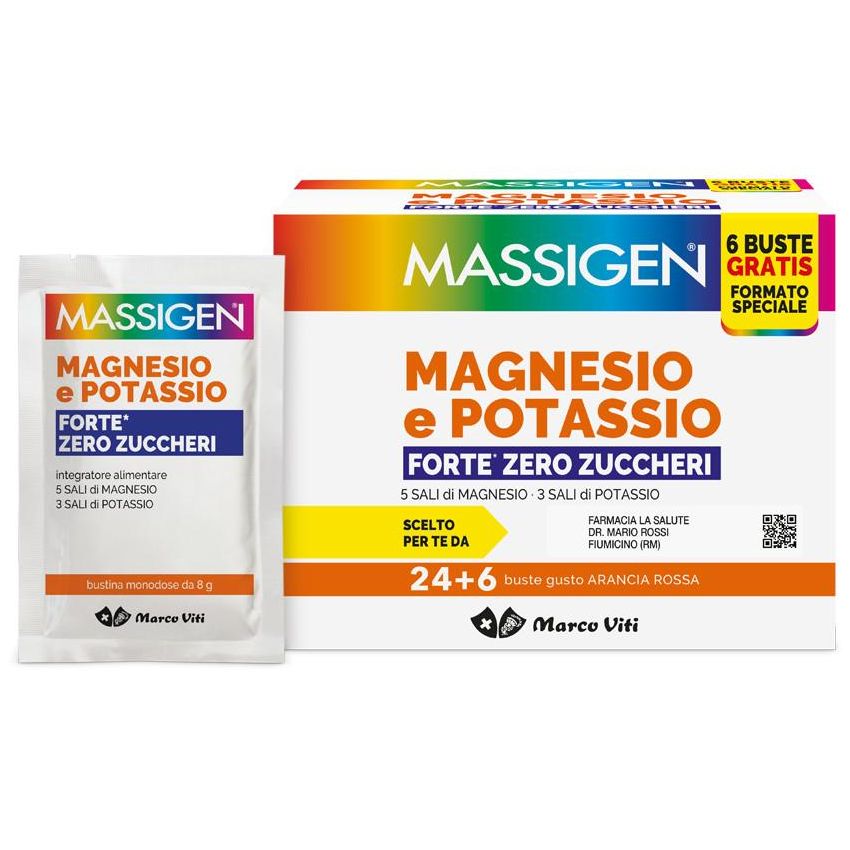 Marco Viti Massigen Forte - Magnesio e Potassio Senza Zuccheri, 30 Bustine
