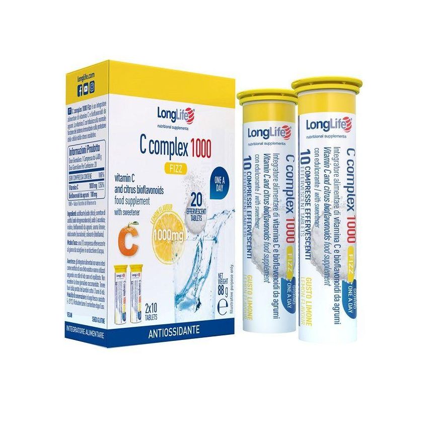 Complesso di Vitamina C a Lunga Durata - 1000 Fizz Limone, 10 Compresse Effervescenti