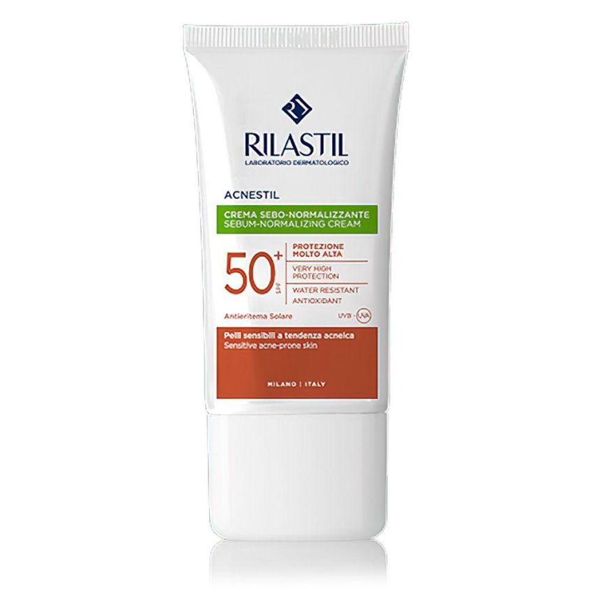 Rilastil Acnestil Crema Viso SPF 50+ Sebo Normalizzante Solare, 40ml