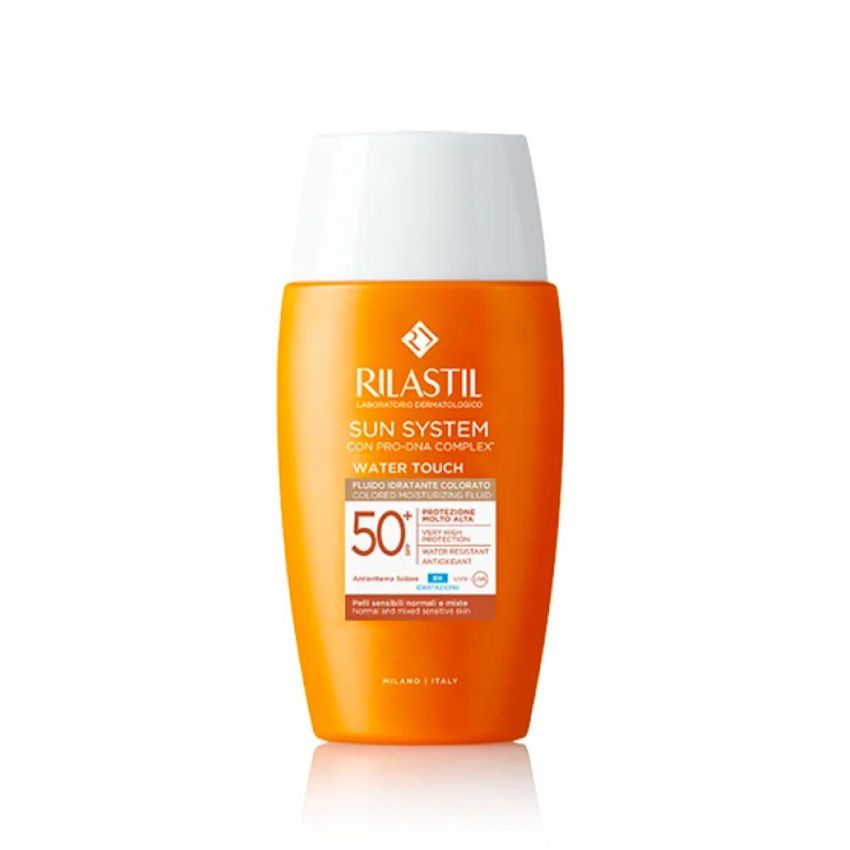 Rilastil Sun System Water Touch Solare SPF 50+ - Fluido Emulsione Colorato per Viso, 50ml