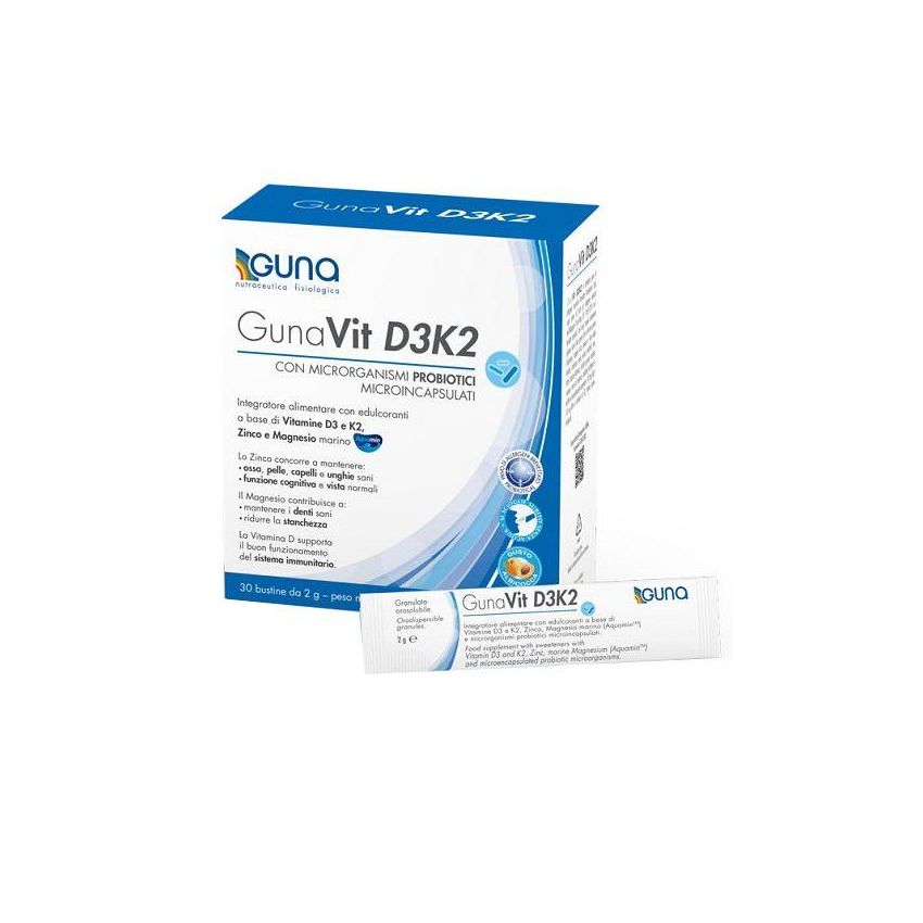 Gunavit D3K2 - Integratore di Vitamina D3 e K2 - 30 Bustine da 2g