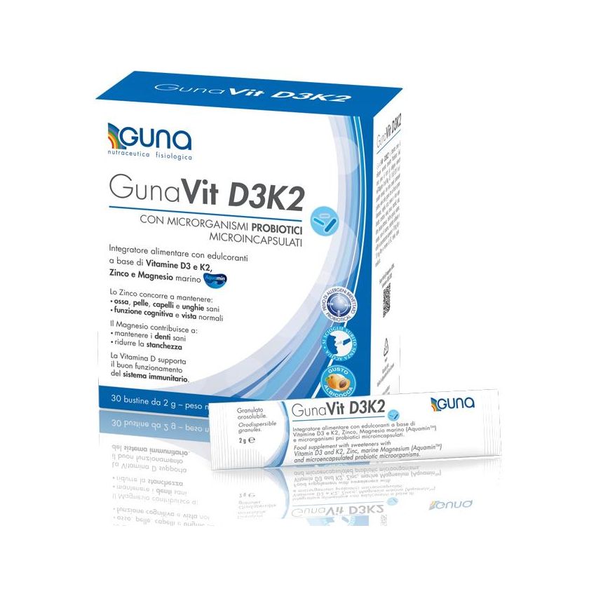Gunavit D3K2 - Integratore di Vitamina D3 e K2 - 30 Bustine da 2g