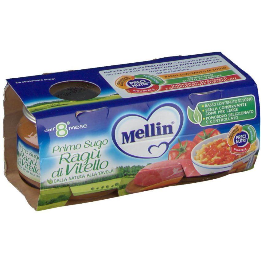 Mellin Primo Sugo di Vitello per Bebè 8 Mesi e Oltre, 2x80g