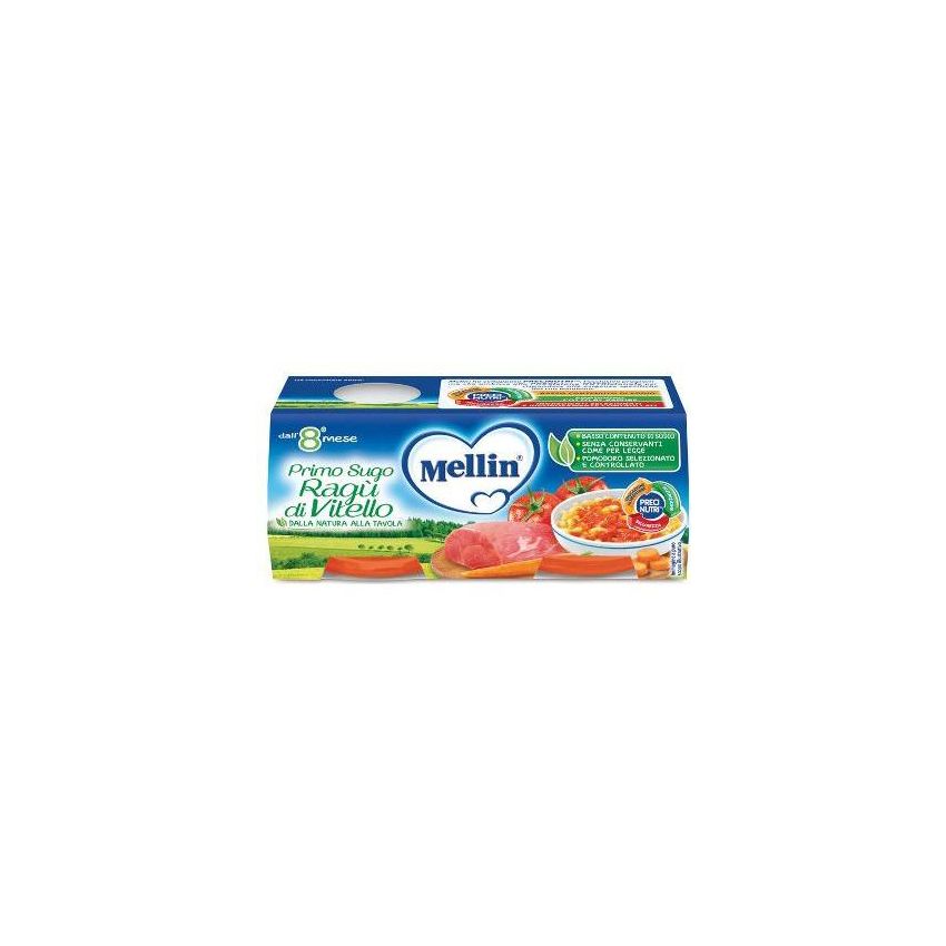 Mellin Primo Sugo di Vitello per Bebè 8 Mesi e Oltre, 2x80g