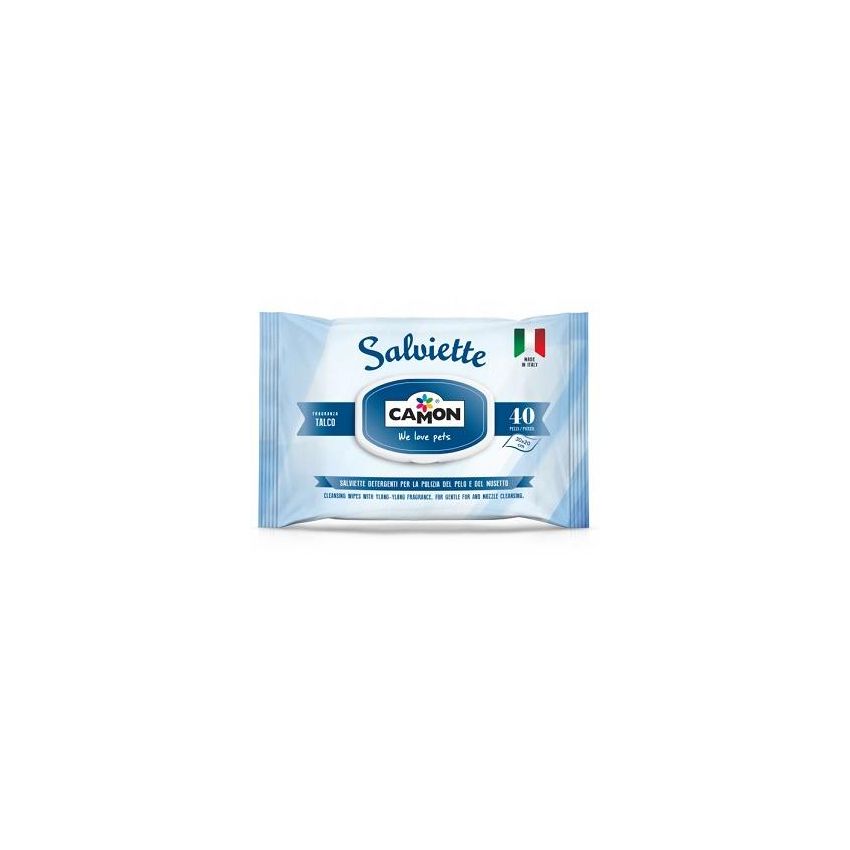 Camon Salviette Detergenti al Profumo di Talco per Cani e Gatti - 40 Pezzi