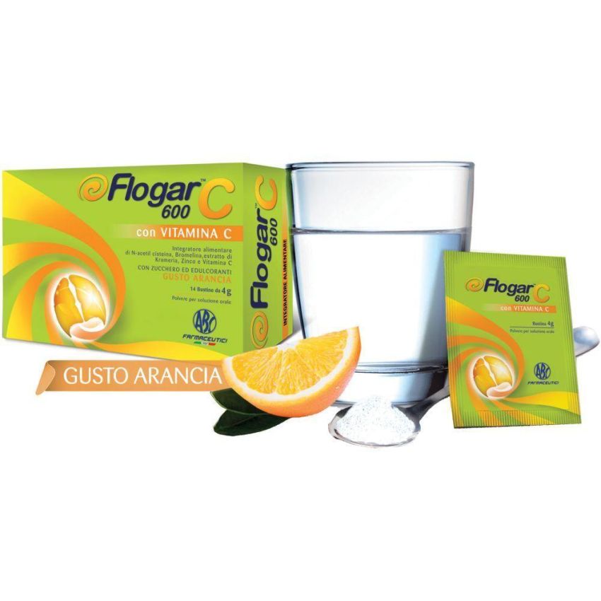 Flogar C 600 - Vitamina C in Bustine - Gusto Arancia, Confezione da 14
