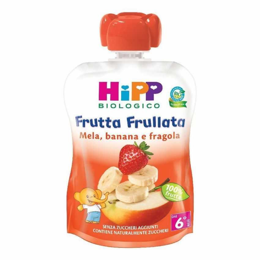 Hipp Bio Frullato di Frutta Bio per Bambini - Mela, Banana, Fragola - 90g
