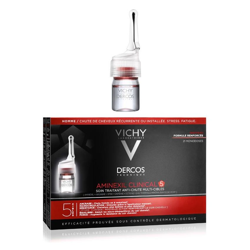 Vichy Dercos Aminexil: Trattamento Anticaduta per Uomo, 21 Fiale da 6 ml
