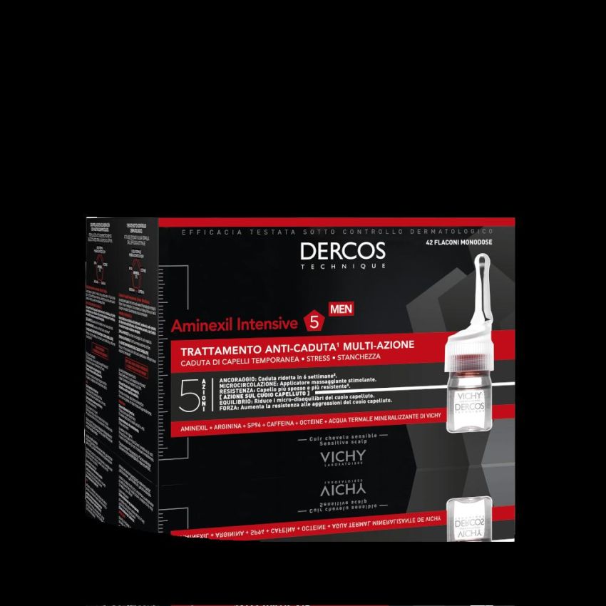 Vichy Dercos Aminexil - Trattamento Anticaduta Intensivo per Uomo, 42 Fiale da 6 ml