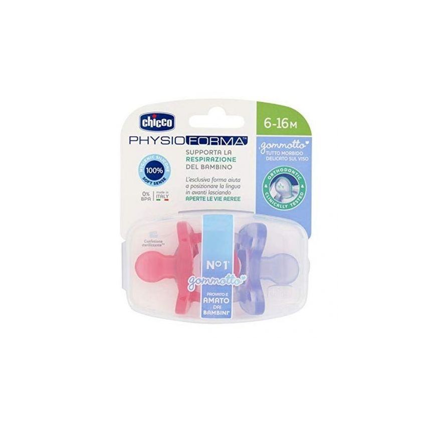 Chicco Gommotto Physio Set di 2 Succhietti in Silicone per Bimba dai 6-12 Mesi