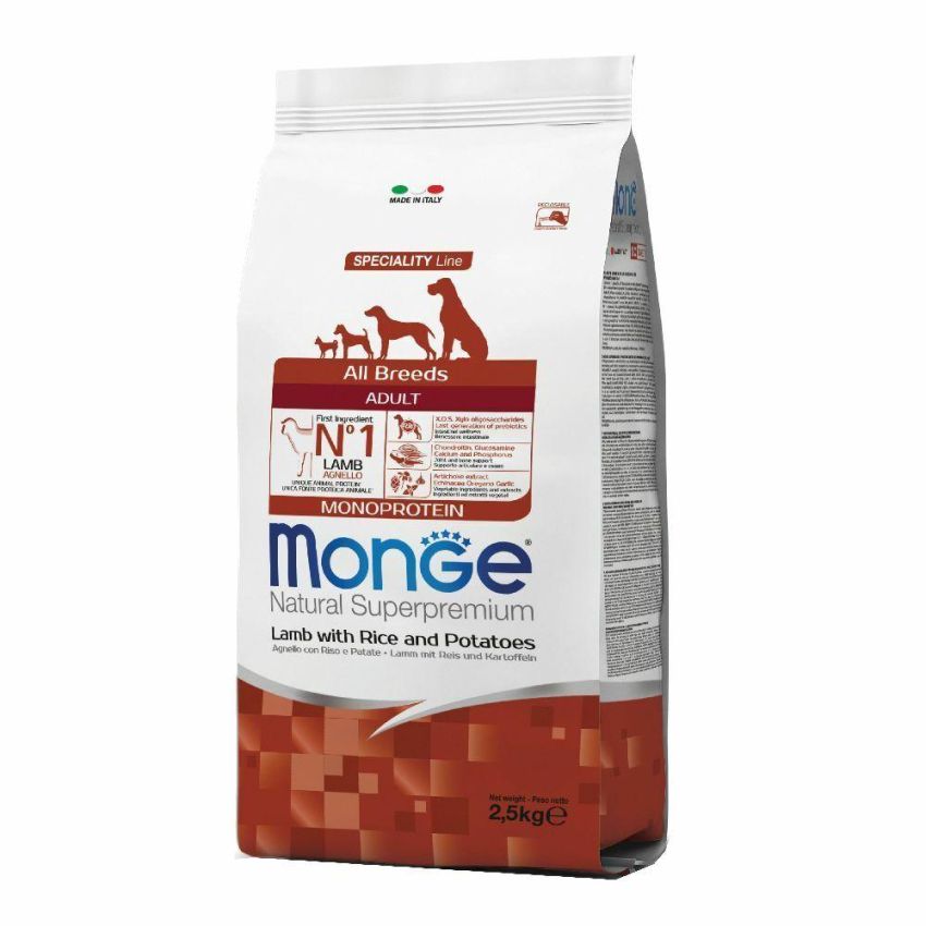Monge Cibo Secco per Cani Adulti con Agnello, Riso e Patate - 2,5 Kg