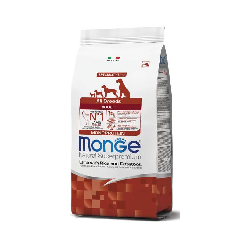 Monge Cibo Secco per Cani Adulti con Agnello, Riso e Patate - 2,5 Kg