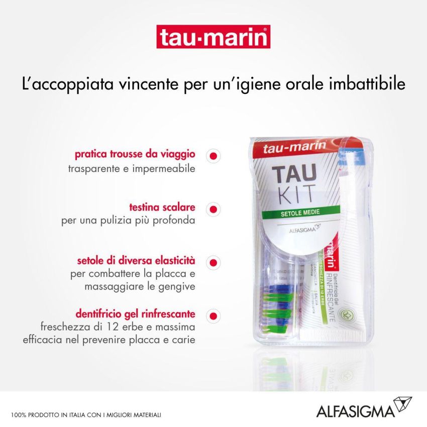 Kit Cura Orale Taumarin Tau: Spazzolino Medio e Dentifricio 20ml