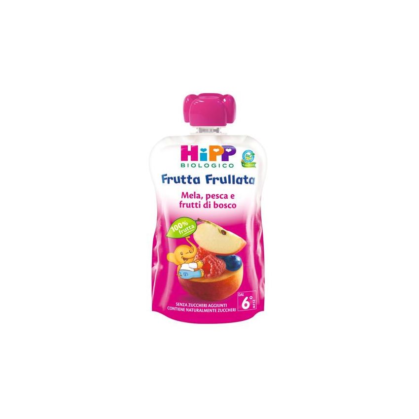Hipp Bio Pappa di Frutta Biologica - Mela, Pesca e Frutti di Bosco - 90g