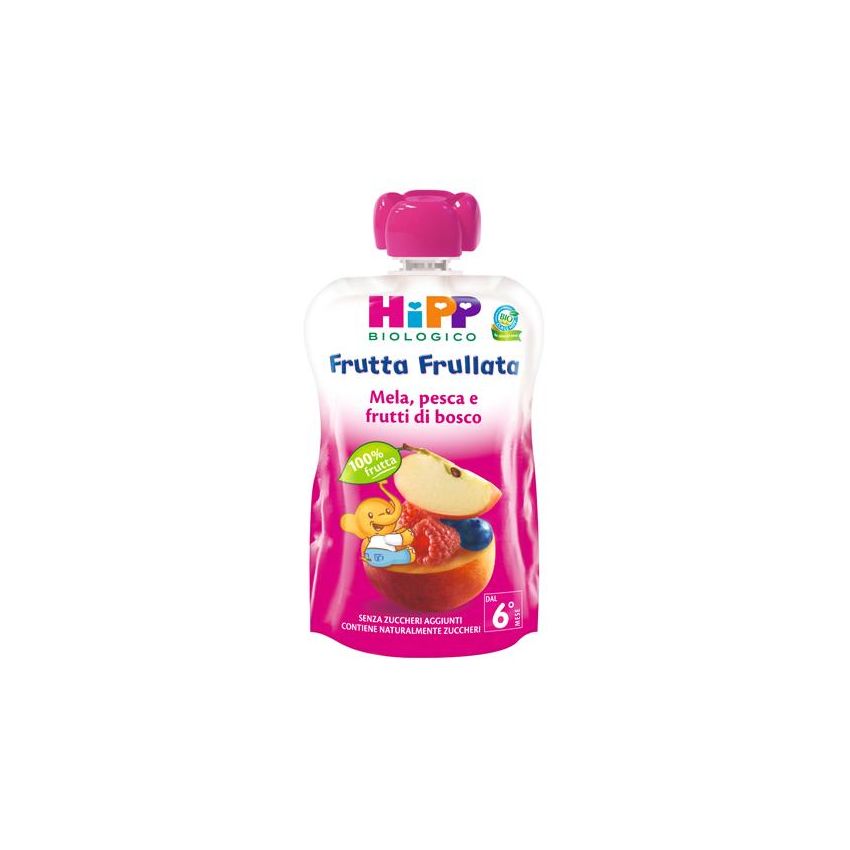 Hipp Bio Pappa di Frutta Biologica - Mela, Pesca e Frutti di Bosco - 90g