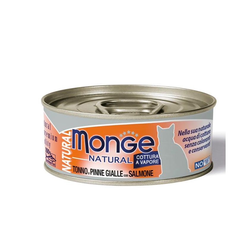 Monge Natural Cibo Umido per Gatti Adulti - Tonno Pinne Gialle e Salmone 80g