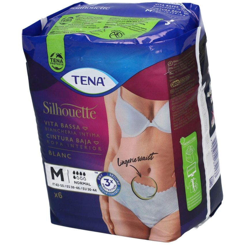 Tena Silhouette Bianche Taglia Media - Confezione da 6 Pezzi