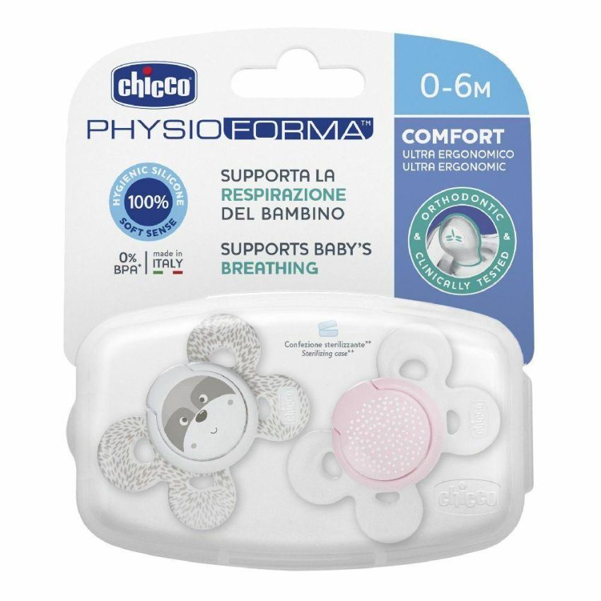 Chicco - Set di 2 Succhietti Physio Comfort in Silicone per Bambina, 6-12 Mesi