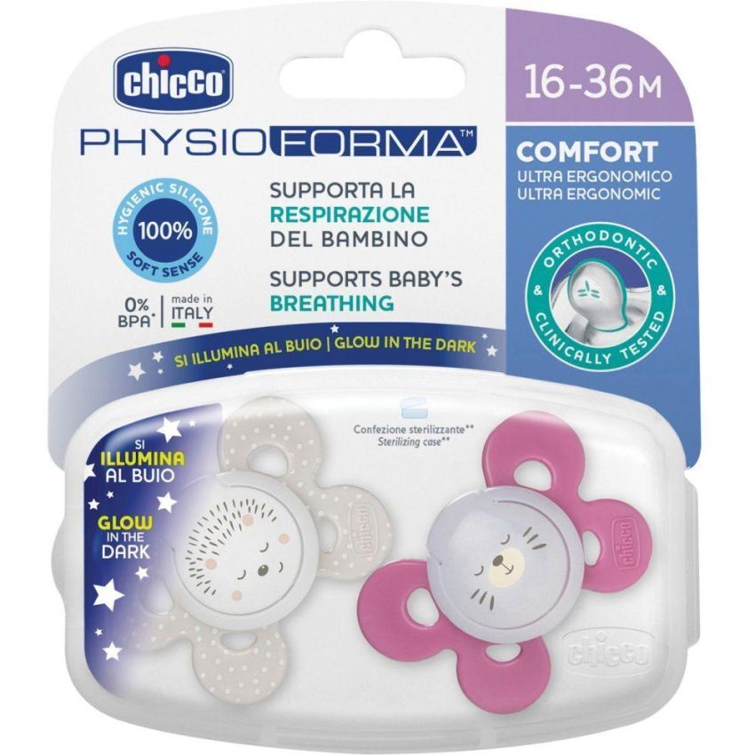 Chicco Physio Comfort Succhietto Luminoso in Silicone, 2 Pezzi
