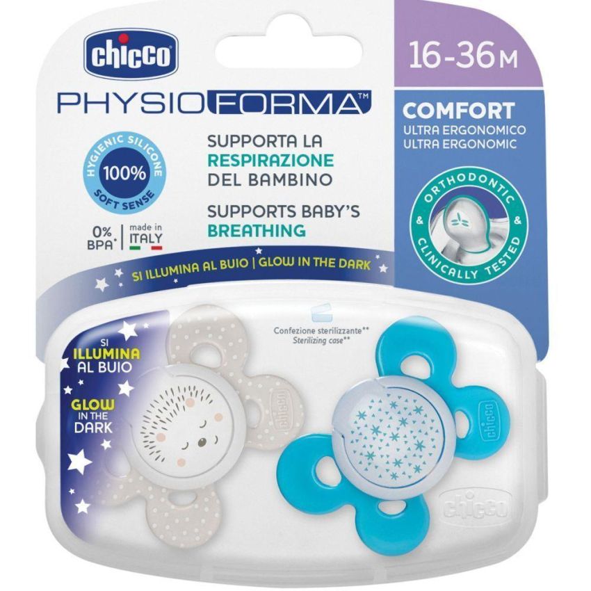 Chicco Comfort Luminoso - Succhietto in Silicone per Maschio, 2 Pezzi