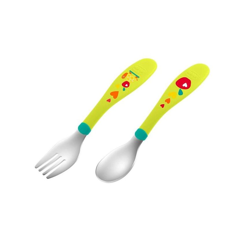 Posate in Acciaio Inox Verde Chicco per Bambini dai 18 Mesi