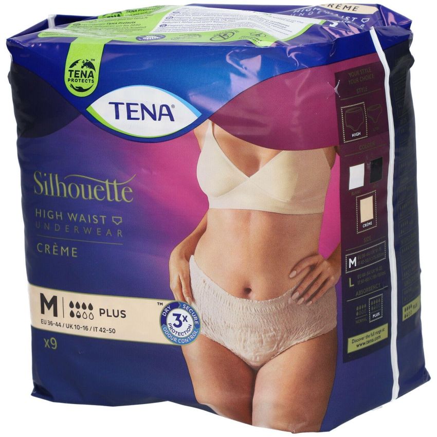 Tena Silhouette Crema - Biancheria Intima Monouso, Taglia M, Pacchetto da 9 Pezzi
