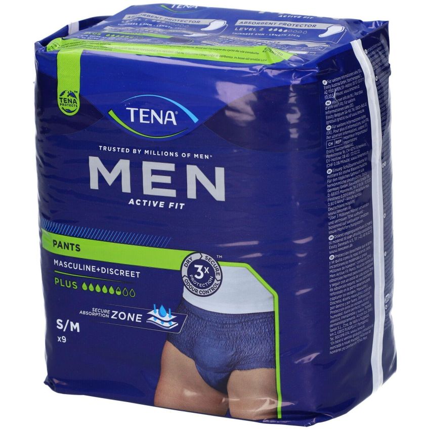 Tena Men Active Fit Pants, Taglia M - Pacco da 9 Pezzi