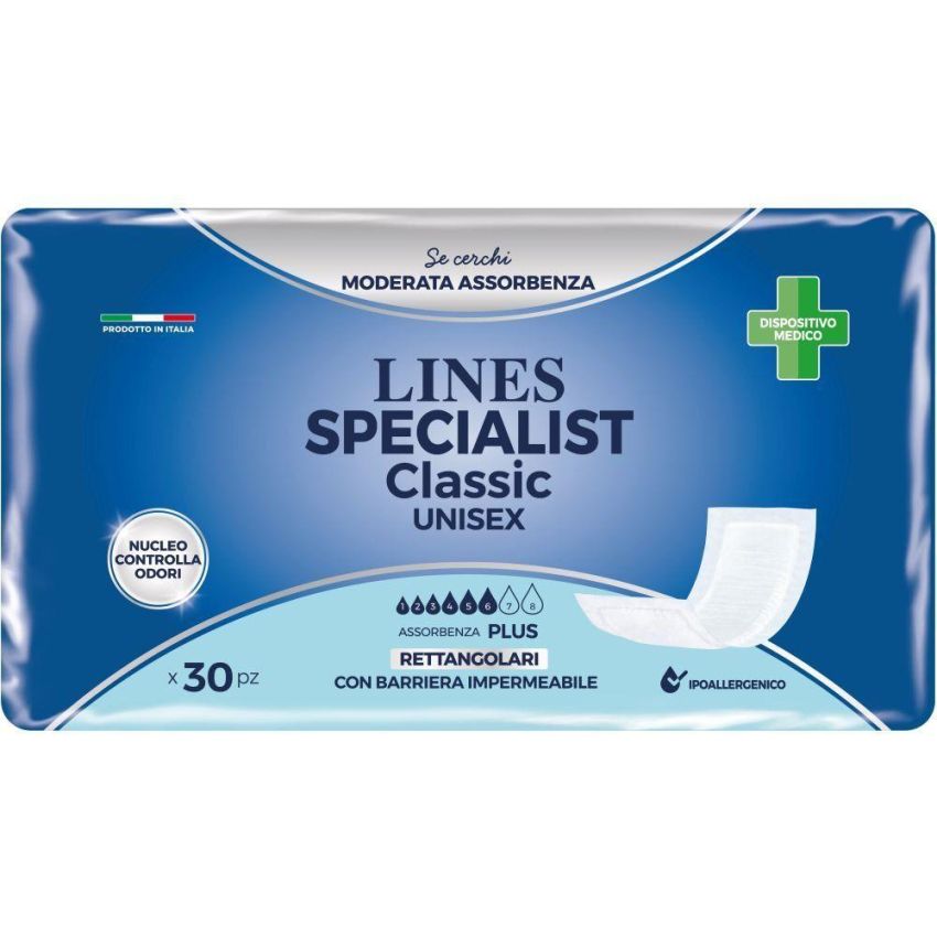 Lines Specialist Classic Pannolino Rettangolare con Barriera Protettiva - 30 Pezzi