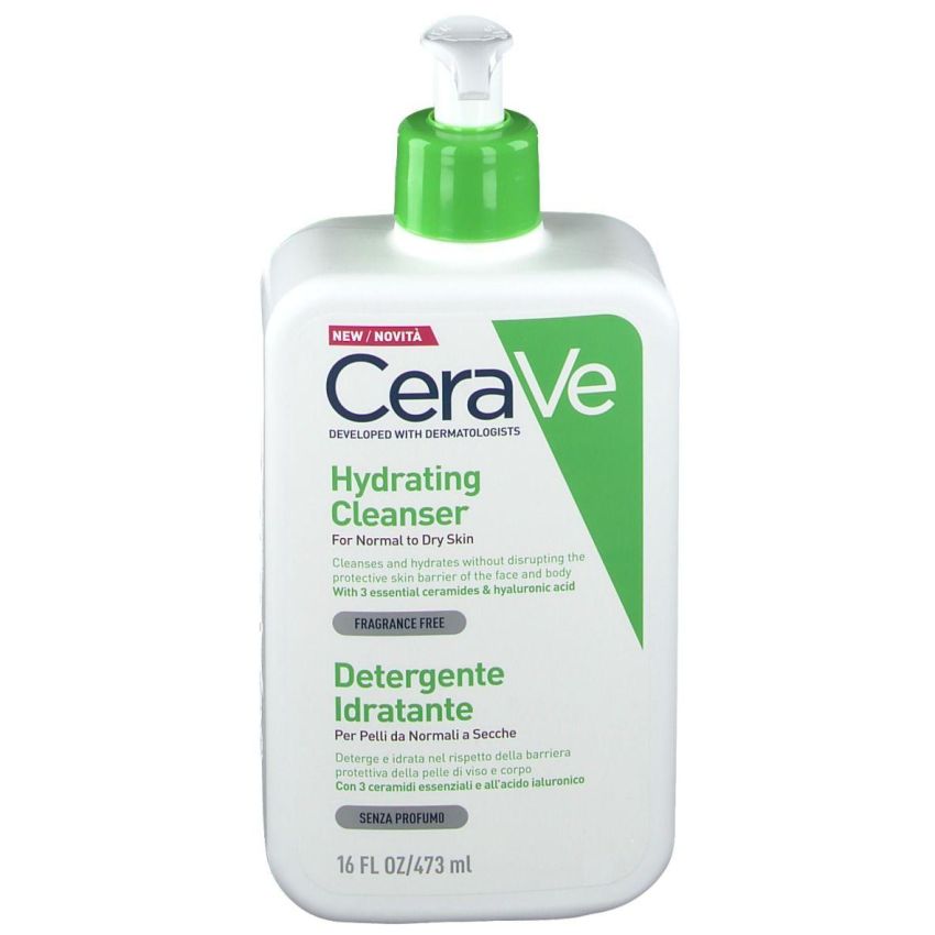 CeraVe Detergente Idratante Viso con Acido Ialuronico e Ceramidi, 473 ml