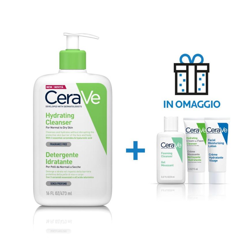 CeraVe Detergente Idratante Viso con Acido Ialuronico e Ceramidi, 473 ml