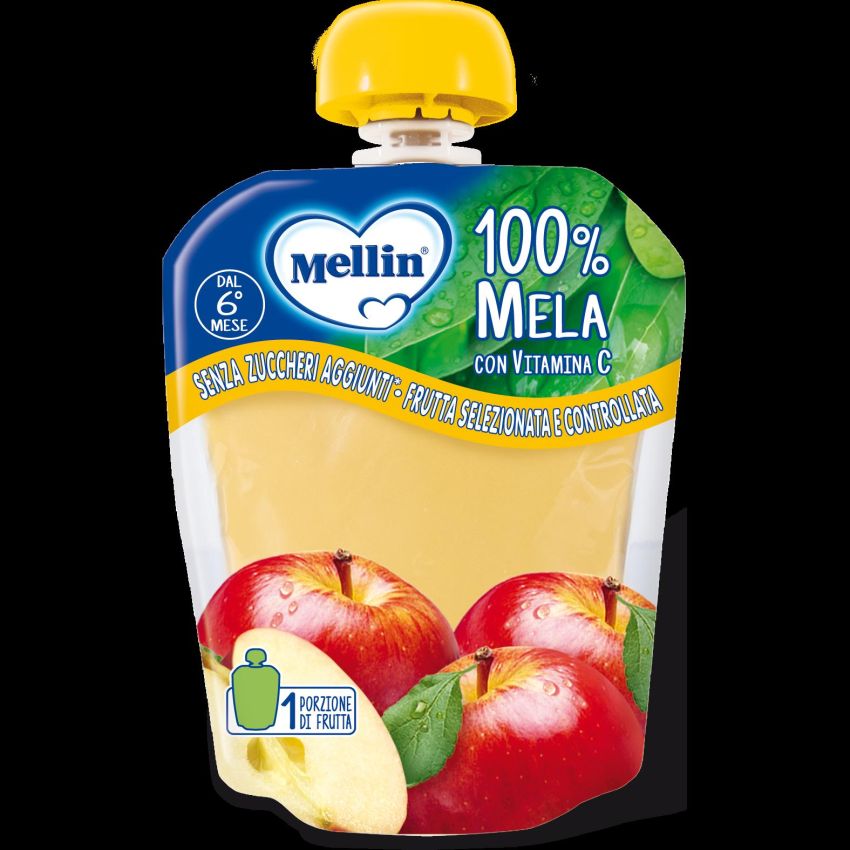 Mellin Purea di Mela in Pouch da 90g per Bambini dai 6 Mesi