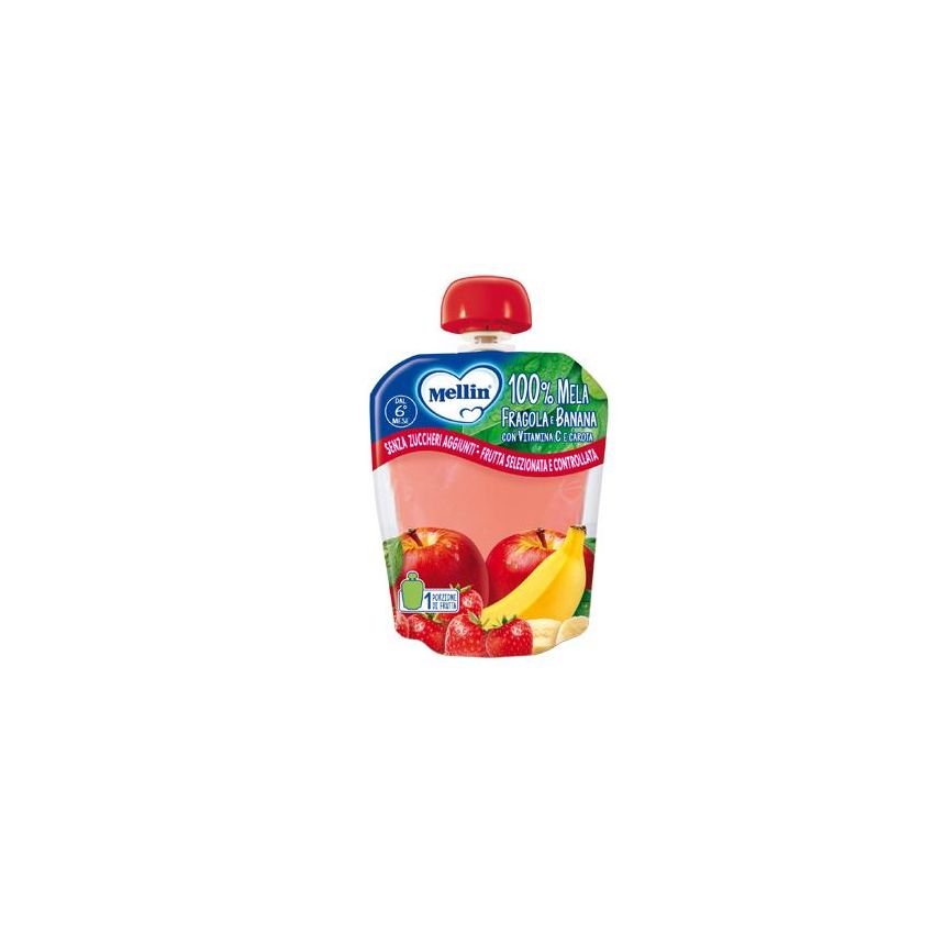 Mellin Purea di Frutta e Verdura per Bambini, Gusto Mela Fragola Banana Carota, 90g