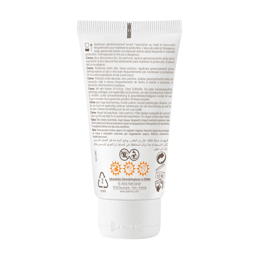 A-Derma Protect Crema Protettiva SPF 50+ Senza Profumo, 40ml