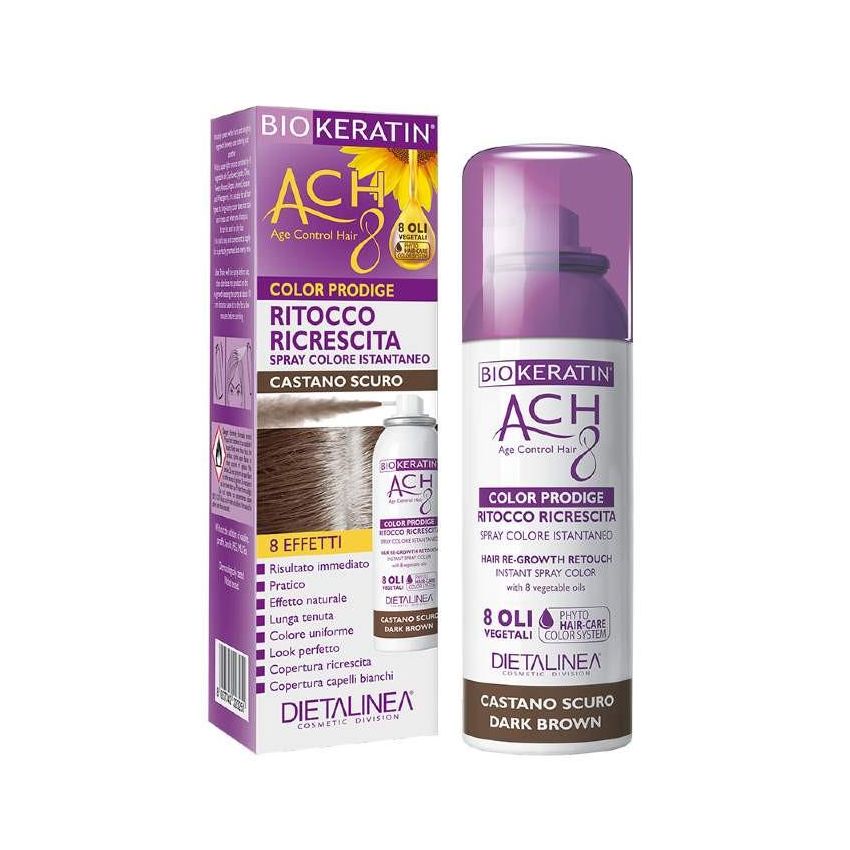 Biokeratin Ach8 Spray Ritocco Ricrescita per Capelli Castano Scuro, 75ml