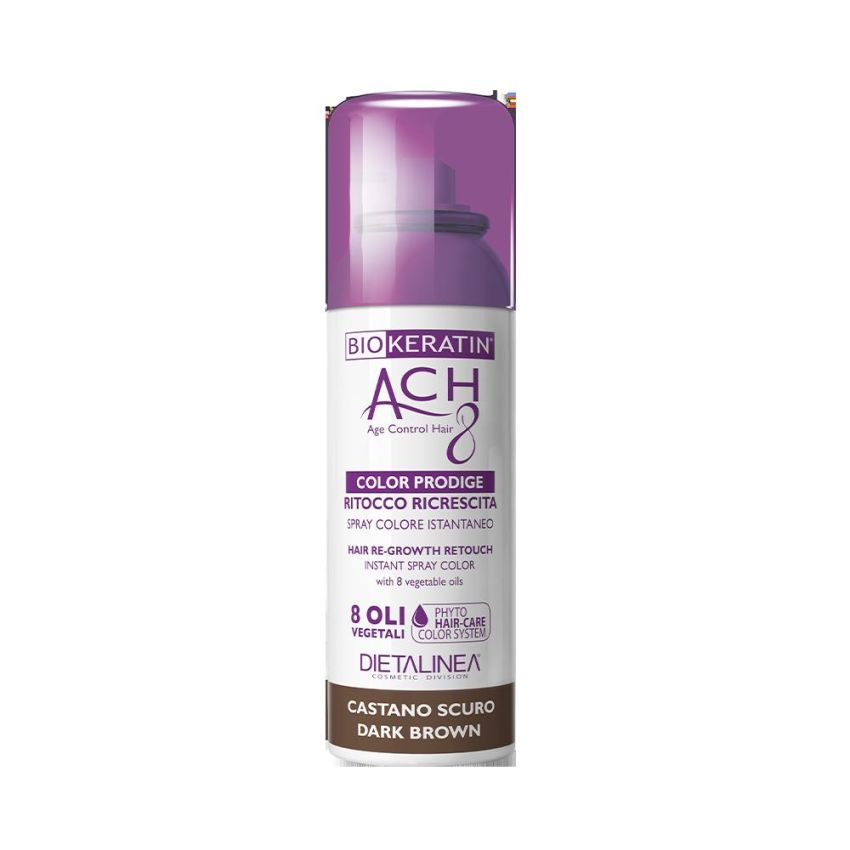 Biokeratin Ach8 Spray Ritocco Ricrescita per Capelli Castano Scuro, 75ml