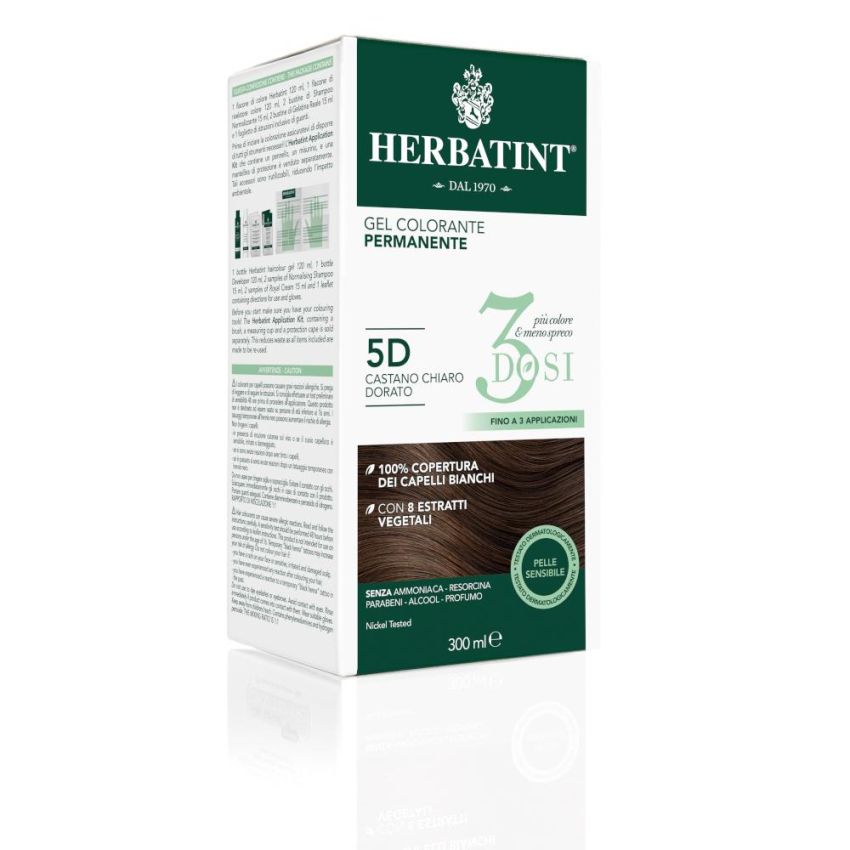 Herbatint Tinta Permanente in Gel per Capelli, 5D Castano Chiaro Dorato, 300ml - 3 Dosi