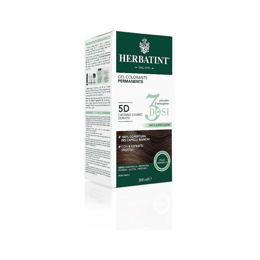 Herbatint Tinta Permanente in Gel per Capelli, 5D Castano Chiaro Dorato, 300ml - 3 Dosi