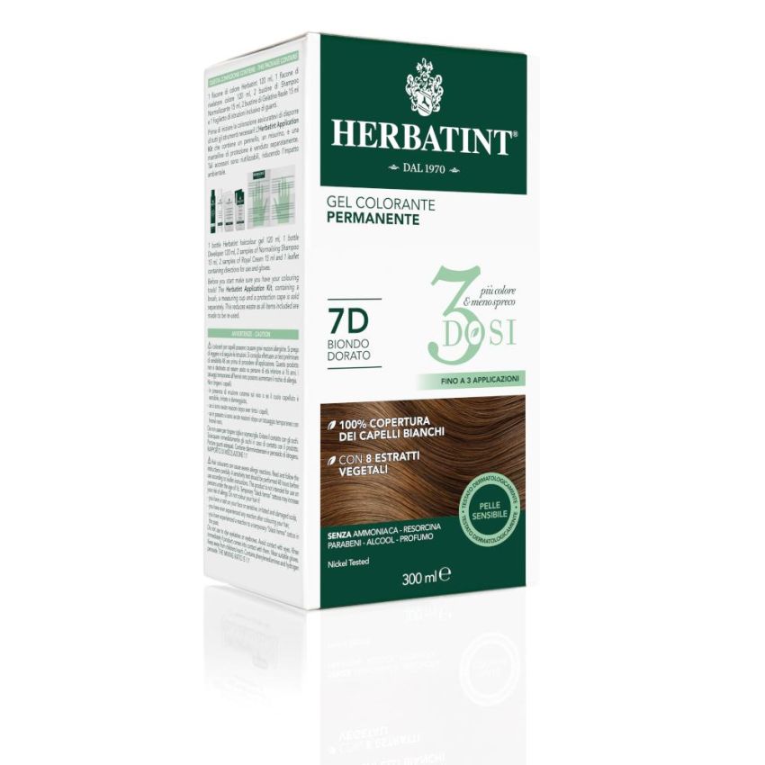 Tintura Permanente per Capelli Herbatint Gel 7D Biondo Dorato - 300ml