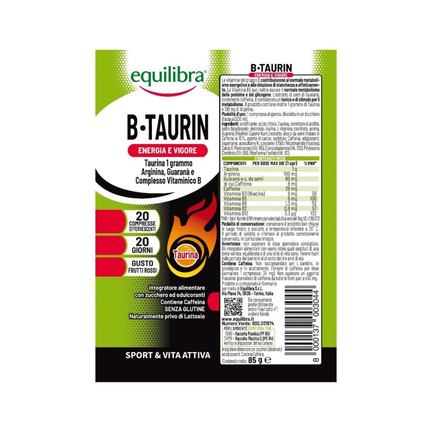 Equilibra B Taurin - Compresse Effervescenti Energizzanti, 20 pz