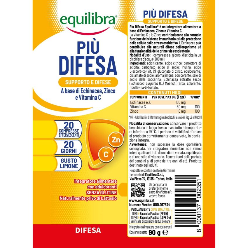 Equilibra Piu' Difesa - Integratore Immunitario - 20 Compresse