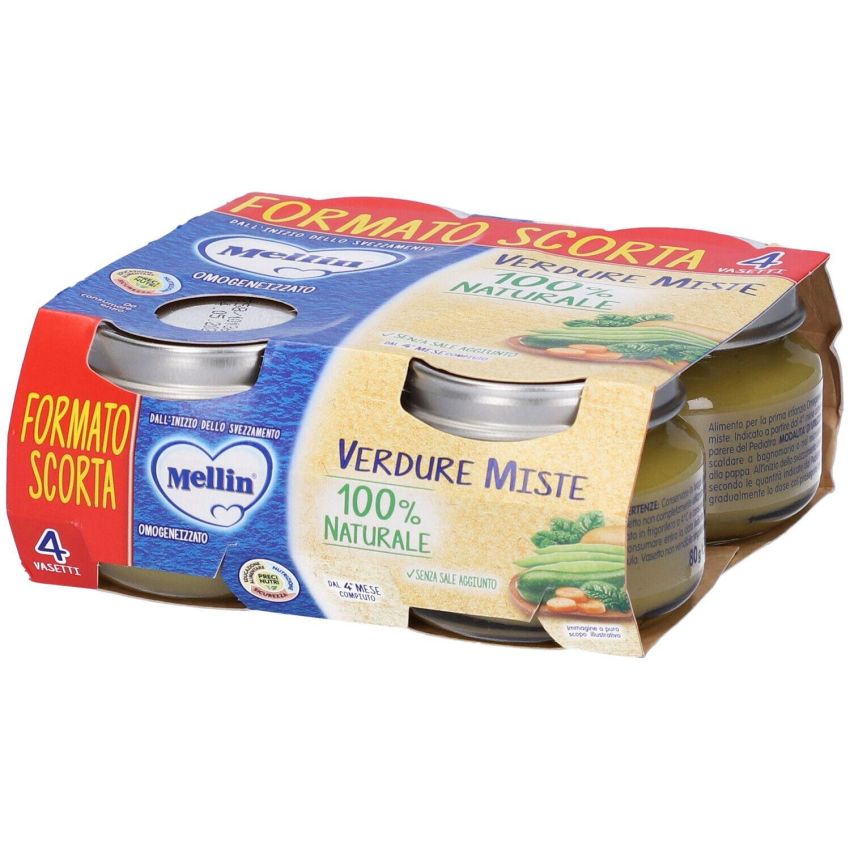 Mellin Omogeneizzato di Verdure Miste - Confezione da 4, 80g Ciascuno